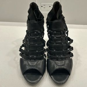 Nine West Japar Black Leather Chunky Heel